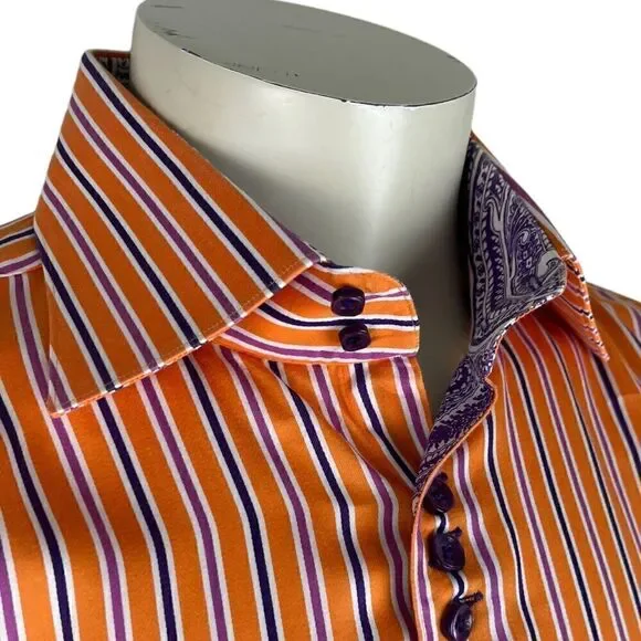 Striking Bertigo Tangerine/Hot Pink/Purple Striped L/S Dress Shirt NWOT Sz 5(XL) - Picture 6 of 9